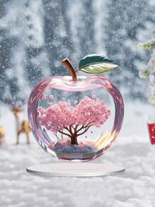 1 Piece 2D Illustration Acrylic Apple Shape Desktop Ornament Creative Painted Print Design Transparent Small Desktop Decoration, Suitable For Home And Office, Multifunctional Holiday And Daily Decoration, Perfect For Giving To Friends And Birthday Gifts Easter Gifts