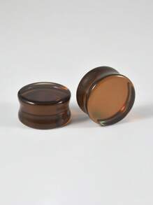 1 par de enchufes y túneles de vidrio para dilataciones - marrón oscuro tipo café expreso, con doble pestaña, expansores de peso corporal para pendientes estirados