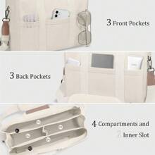 Bolso de lona con múltiples bolsillos para mujer, elegante y espacioso bolso bandolera, duradero, de gran capacidad, versátil, con cómoda correa de hombro y compartimentos organizados.