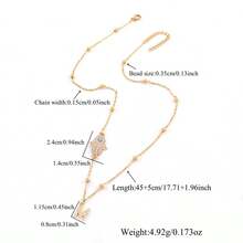 1pc New Classic Pave Zirconia Initial Hamsa Hand Golden Stainless Steel Bead Chain Necklaces For Women - Yellow Gold - View 2