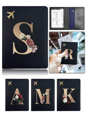 Initial 26 Letter Pattern RFID Blocking Passport Holder, Credit Card Wallet, Travel Accessories, Wedding Gift, Cash & Card Organizer, Travel & Back To School Essential, Holiday Gift