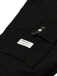 Men's Lightweight Cargo 3/4 Length Shorts, Drawstring Waist Big Pockets Letter Patch, Fashionable Casual Sports Pants Suitable For Daily Wear And Outdoor Activities - màu đen - Xem 5