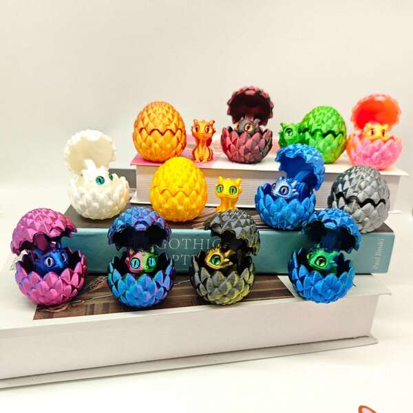 3D Printed Cute Mini Dragon & Egg Combination Decoration Set, Vibrant Egg Ornaments, Creative Desk Decoration And Room Decoration, Fun Collectibles, Ideal Choice For Christmas,New Year And Thanksgiving, Wonderful Gifts For Friends And Family-No Need For Electric