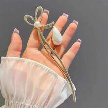 1pc Crystal Lotus Flower Hair Pin, Elegant Chinese Style Modern Simple Design Hair Accessory - Gold Pendant - View 7