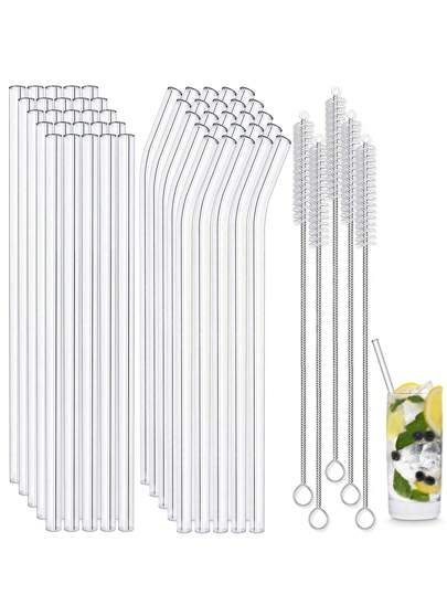 2/4/6 piezas Pajitas de vidrio + 1 pieza Cepillo de limpieza, Cocina, Regalo de Navidad, Artículos escolares