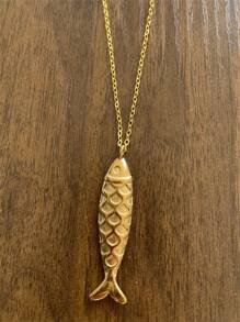 Stainless Steel Golden Fish Pendant Necklace, Ocean Theme Jewelry Collection