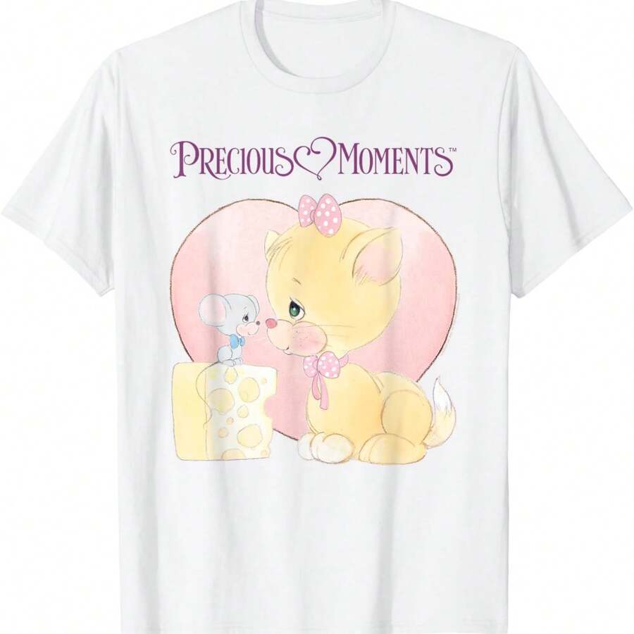 Ripple Junction X Precious Moments Cat And Mouse Cheese Love T-Shirt - White - View 1