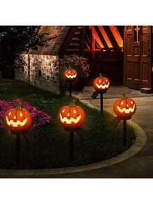 太阳能万圣节南瓜灯 - 户外太阳能花园灯，耐用 PVC 材质，插入式安装，馈赠朋友的礼物，完美的乔迁礼物，户外花园装饰 - 彩色 - 查看 9
