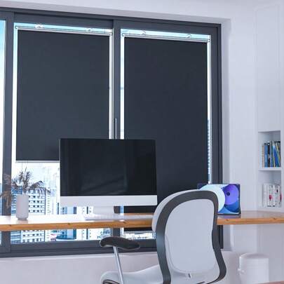 Roleta zaciemniająca bez wiercenia z 3 przyssawkami, tymczasowa, przenośna, rolowana zasłona okienna do domu, biura, samochodu, czarna, 100% zacienienia