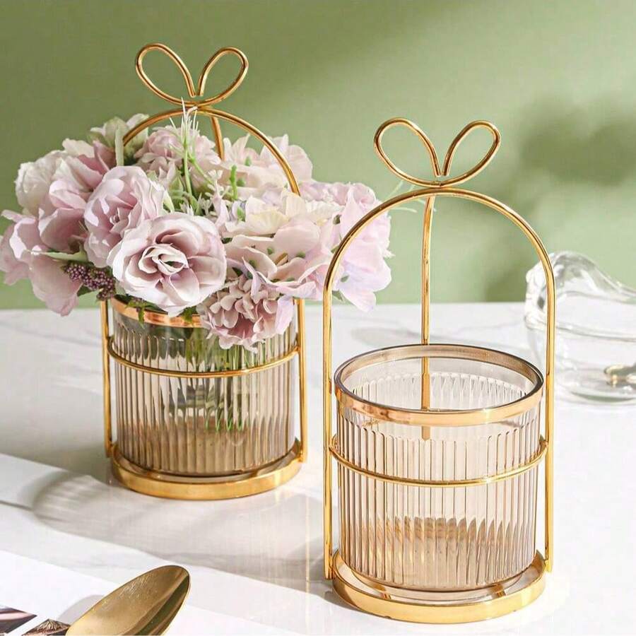 1pc Nordic Luxury Bowknot Vase, Decorative Flower Basket For Living Room