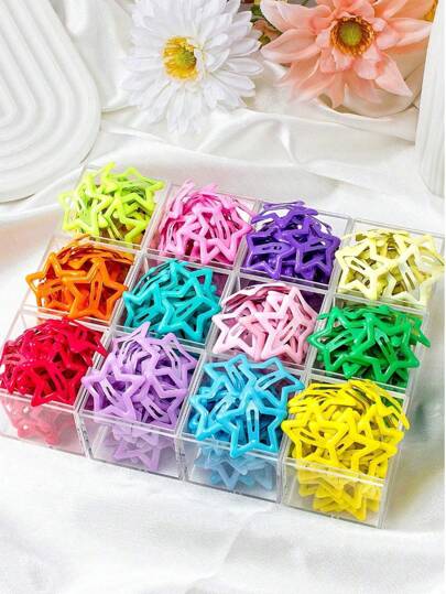 10pcs/20pcs/50pcs Colorful Hollow Star Hair Clips, Cute Bangs Hair Clips, Fashion Hair Accessories (Without Storage Box) Back To School Hair Accessories