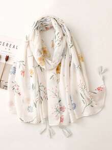 1pc Floral Printed Lightweight Summer Scarf/Neckerchief - Multicolor - View 1