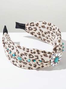1 件韩式波西米亚豹纹面料宽头带，适合女士，简约时尚复古绿松石装饰夏季配饰，适合海滩度假和西式发带发箍