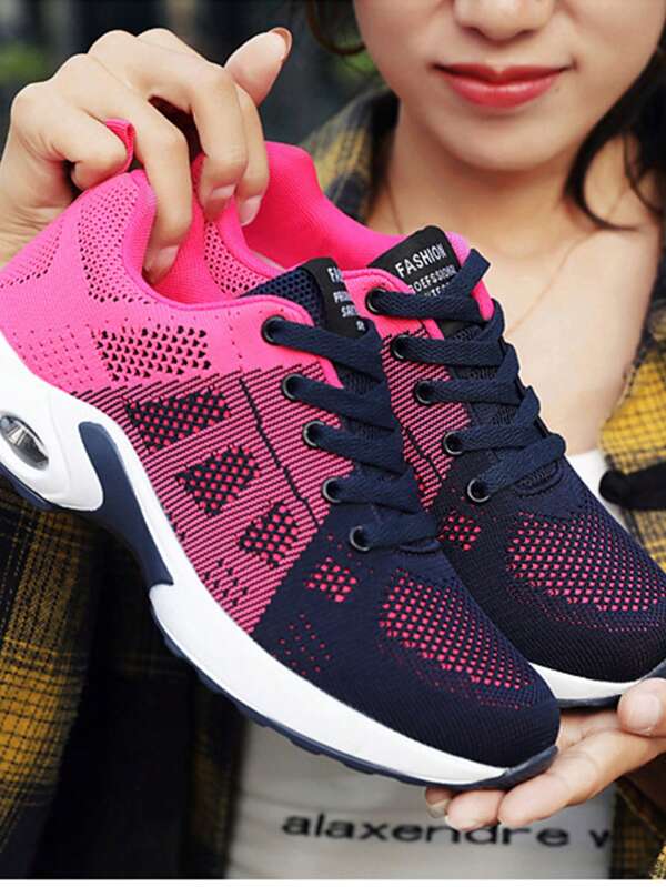 1 Paar atmungsaktive Sportschuhe für Damen mit stoßabsorbierender Polsterung, rutschfeste Flach-Top, zweifarbige Laufsohle, hochwertiges atmungsaktives Mesh-Obermaterial, geeignet für Laufen, Wandern, Fitness, Lässig Kleidung