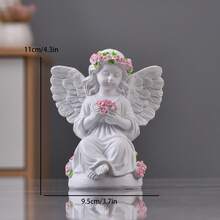 1pc Resin Angel Figurine With Flower Bouquet - Decorative Collectible Statue For Living Room, Indoor Home Decor, No Electricity Needed - Multicolor - View 11