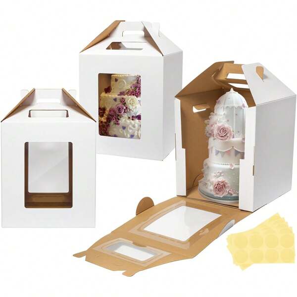 3 Packs Tall Cake Boxes For Tier Cakes 10x10x12 Inch Disposable Layer Tall Cake Carrier With Window Large Tierd Cake Take Out Transport Containers With Handle For Wedding, Birthday, Party, Batery Suppliers