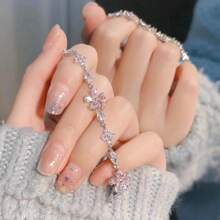 1pc Cherry Blossom Pink Crystal Bracelet, Suitable For Daily Wear, Zirconia Sakura Butterfly Charm Bell Bracelet For Women, Delicate And Chic, Elegant Feminine Gift - Pink - View 8