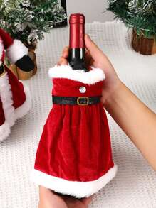 1pc Red Velvet Fabric Skirt/Dress-Style Wine Bottle Cover, Creative Christmas Red Wine Bottle Sleeve Suitable For Christmas Party Table Decor