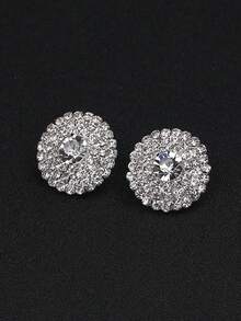 4pcs/Set Luxury Double Row Cubic Zirconia Full Rhinestone Bridal Jewelry Set, Necklace, Earrings, Bracelet, Suitable For Wedding, Party, Prom, Eid Al-Adha - Silver - View 5