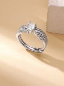 1 PC Zirconia Water Drop Leaf Ring For Women Gold Color Open Ring 2025 New Fashion Wedding Couple Jewelry Gift