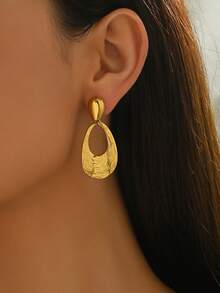 1 Pair Unique Asymmetrical Textured Design Earrings, Adds Elegance And Artistic Touch To Your Look, Suitable For Daily Wear Or Special Occasions - Yellow Gold - View 2
