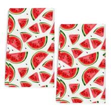 2 pièces Serviettes de main d'été à motif pastèque, serviettes de cuisine rafraîchissantes, lavettes, torchons à vaisselle, serviettes de décoration pour vacances, serviettes de séchage douces et absorbantes, décoration de cuisine, décoration de table de salle à manger, décoration de la maison