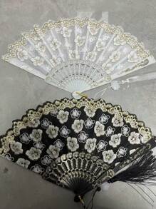 2pcs Retro Cherry Blossom Hand Fans - Romantic Red, Blue, White And Black Plastic Hand Fans - Suitable For Summer, Dance, Photography And Gifts - Perfect For June Festivals, Mother's Day, Graduation, Independence Day, Etc., Cherry Blossom Themed Items