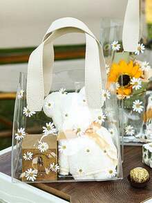 1/5件小雏菊礼品袋、婚礼伴娘便携礼品袋、透明雏菊印花婚礼礼品袋、团体礼品袋、节日派对用品精美礼品袋、复活节礼物(带丝带)、 - 彩色 - 查看 6