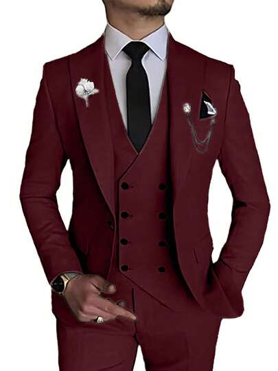 WindsorQuad Men's Suits 3 Pieces Elegant Suit Set For Men Solid Slim Fit Wedding Blazer Double Breasted Vest Pants Formal Business Men Suits Set Party Prom