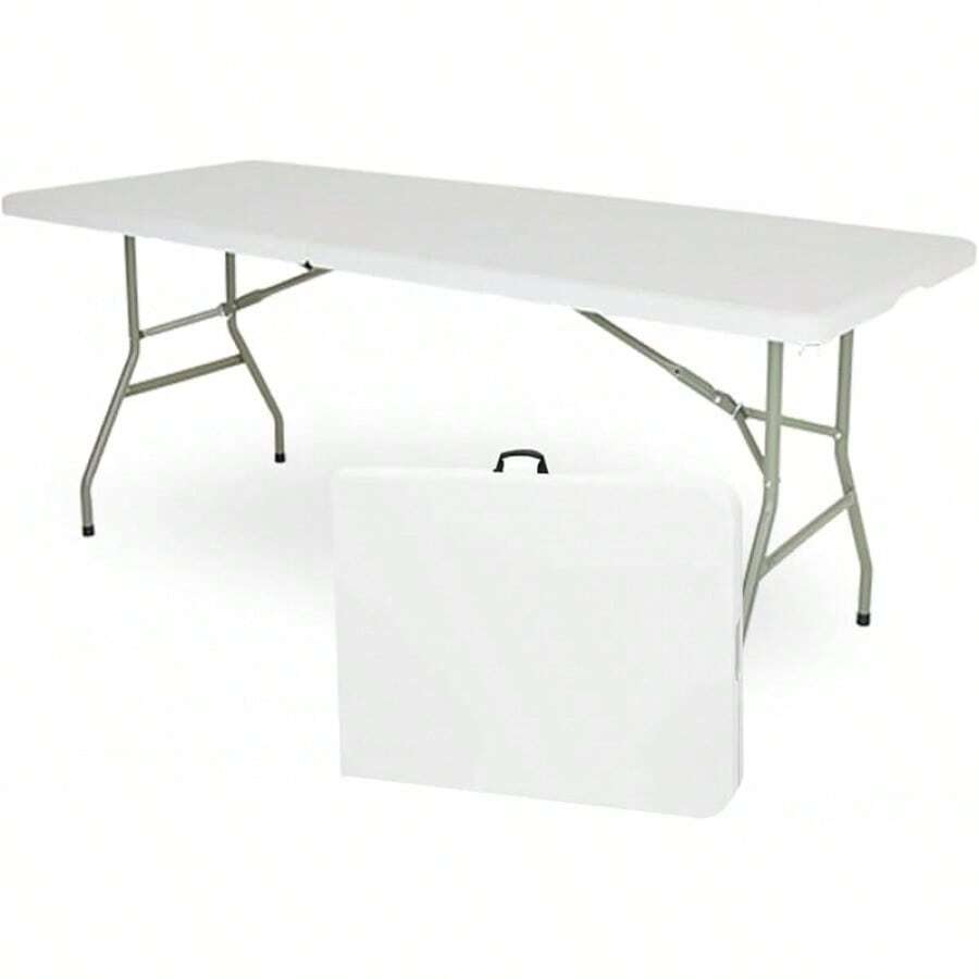 Mesa Plegable de Plastico  1.80 Metros Portatil para Jardin Interior y Exterior (180.) - Blanco - Ver 1