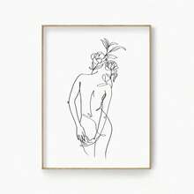 1 件现代简约裸体女性线条艺术帆布印刷抽象女性人体绘画墙面艺术海报卧室装饰可选画框 - 彩色 - 查看 43