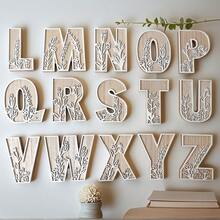 1 buc Literă din lemn sculptată cu motive florale, Decor de perete cu litere rustice din lemn, Plăcuță cu nume pentru cameră, Literă de perete cu flori sălbatice, Literă pentru decor de nuntă, Stil francez rustic, Decor pentru casă - 4,92 x 2,36-5,51 inci, Decorațiune cameră, Decor dormitor - Multicolor - Vizualizare 4
