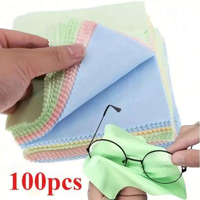 50/100pcs Reusable Microfiber Cleaning Cloths For Glasses, Camera Lenses & Smartphone Screens - Thick Soft Unscented Wipes, Scratch-Free, Random Colors, Glasses Cleaner