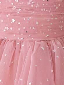 Elegant Sleeveless Pleated Mesh Backless Bow Dress For Young Girls, Suitable For School Dance, Birthday Party, Does Not Include Headband - 藕粉色 - 查看 7