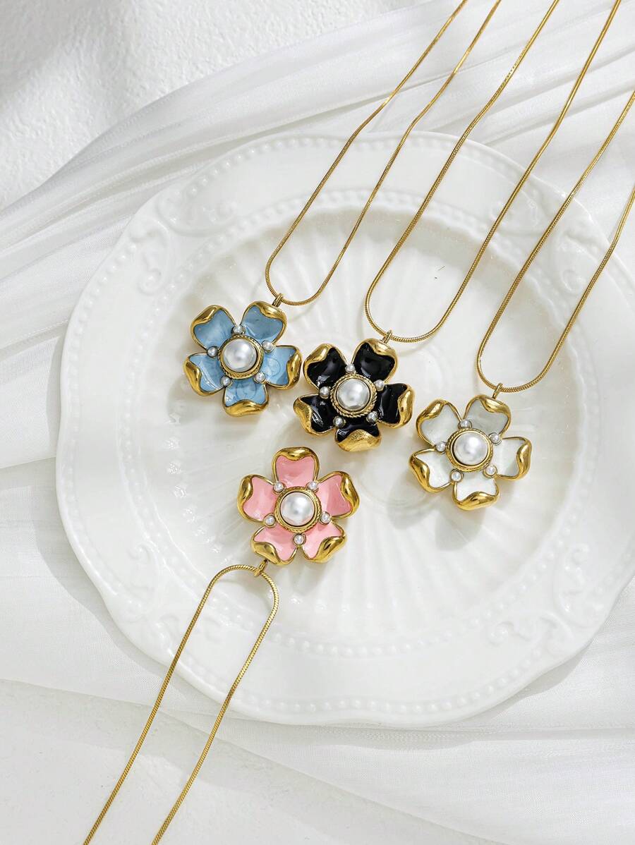 Mazuer 1pc 18K Gold Plated Vintage Summer Beach Sea Style Necklace, Versatile, Elegant, Subtle Floral Pendant Necklace, Suitable For Dates, Graduations, Thanksgiving Gifts, Holidays, Parties, Commute, Vacation