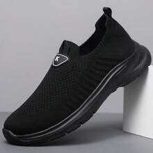 老年人防滑软底休闲鞋，户外步行轻便透气运动鞋 - 黑色 - 查看 1