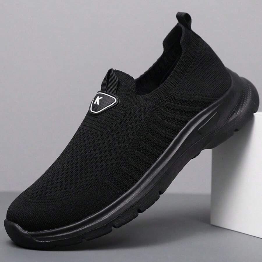 老年人防滑软底休闲鞋，户外步行轻便透气运动鞋 - 黑色 - 查看 1