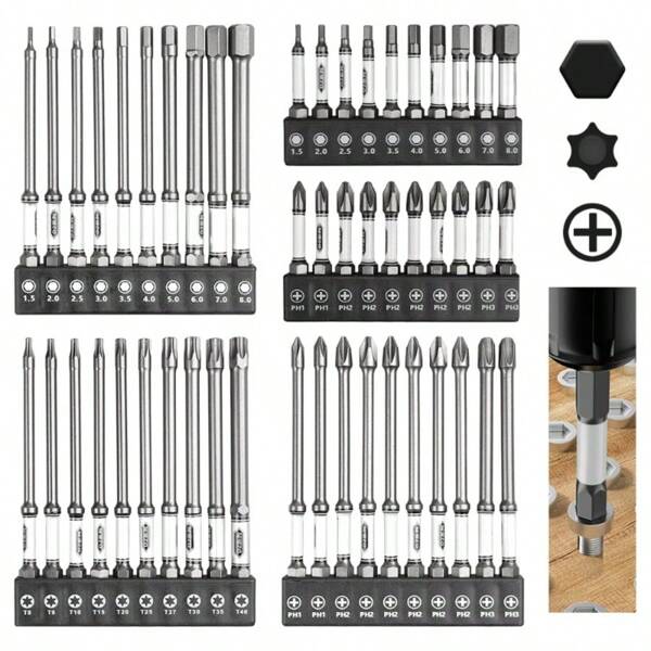 Set de 10 piezas de puntas de destornillador hexagonal de 50/100mm con vástago de 1/4" magnético para taladro eléctrico, herramientas de reparación manuales