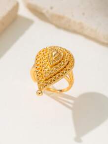 Herseygold 1 Stück verstellbarer Größe, messingplattierter goldener Ring mit Blumen- und Mondhalbmond-Design, Schmuck im orientalischen Stil für Frauen, Hochzeit und Festlichkeiten