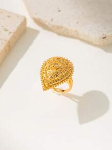 Herseygold 1 Stück verstellbarer Größe, messingplattierter goldener Ring mit Blumen- und Mondhalbmond-Design, Schmuck im orientalischen Stil für Frauen, Hochzeit und Festlichkeiten