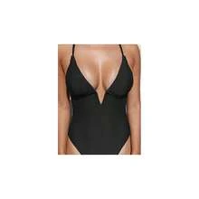 Traje de baño de una pieza para mujer con cuello en V profundo, espalda cruzada y tirantes ajustables - Negro - Ver 5
