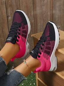 1 Paar atmungsaktive Sportschuhe für Damen mit stoßabsorbierender Polsterung, rutschfeste Flach-Top, zweifarbige Laufsohle, hochwertiges atmungsaktives Mesh-Obermaterial, geeignet für Laufen, Wandern, Fitness, Lässig Kleidung