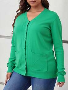 Plus Size Cardigans - Green - View 2