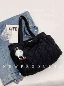 New Fashion Large Capacity Quilted Diamond Design Double Handle Shoulder Tote Bag, Lightweight And Portable, Women's Wallet, Suitable For Outdoor Travel In Summer, Decorated With Animal Pendants, Travel Essential Backpack
