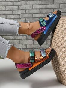 Damskie Okrągłe Noski Wygodne Ombre Kolor Haczyk I Pętla Casual Kapcie Na Imprezę, Modę, Plażę, Na Zewnątrz, Przez Cały Sezon