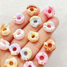 10/30/50pcs Cute Cartoon 12mm Resin 3D Colorful Mini Cartoon Donut Gems - Flat Back Small Figurines For Scrapbooking, Wedding Decor, Nail Art | Pink, White, Blue, Yellow Christmas And Valentine''s Day Themed Decorations - Random Mix - Take a Bite Of the Donut - Style B - View 6