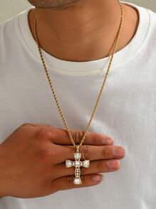 1 pieza de collar de hombre estilo vintage de acero inoxidable chapado en oro de 18k con colgante precioso de Jesucristo crucificado con circonita, collar de acero inoxidable chapado en oro estilo hip-hop europeo y americano con cruz dorada