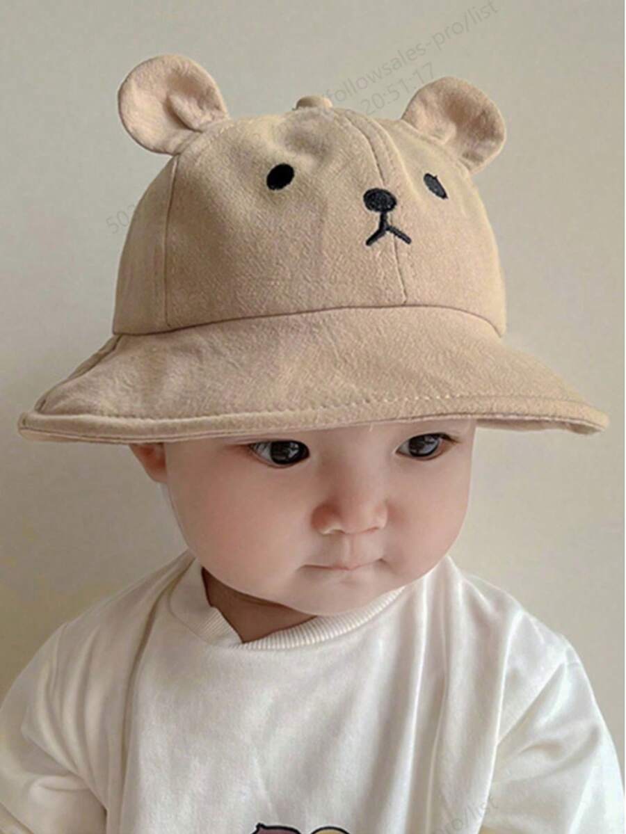 1pc Kids Bear Mesh Breathable Sun Hat, Cute Versatile Design, Suitable For Toddlers, Spring/Summer - Khaki - View 1