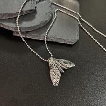 1pc Retro Gothic Style Death Moth Necklace With Skeleton & Butterfly Pendant, 60cm Chain - Antique Silver - View 2