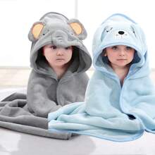2pcs Set Baby Hooded Animal Face Capes, Unisex Infant Unique Animal Design, Super Soft Towels, All Season, Toddler Plush Cartoon Bathroom Products Wrapping Shawl, Multipurpose As Swaddle, Blanket, Stroller Canopy, Beach Towel, Baby Gift